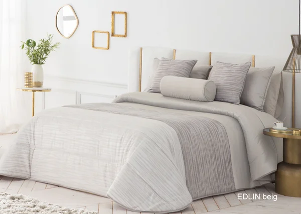 طقم لحاف انتيلو الاسباني الفاخر من الجاكار مع القطن مصمم ليمنحك تجربة نوم لا مثيل لهايتكون من 10 قطع-Edlin beig