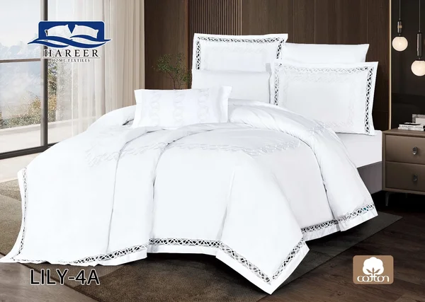 تلبيس لحاف ليلي الراقي يتكون من ٣٠٠ خيط من القطن الصافي 7 قطع – سوبر كينج-LILY-4A