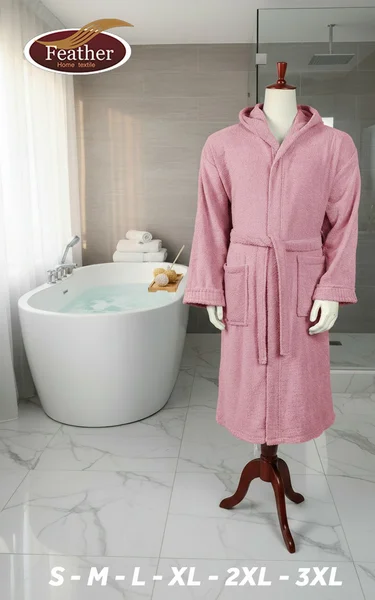 Luxury Pakistani bathrobe with 100% cotton hood, one piece, by Feather brand