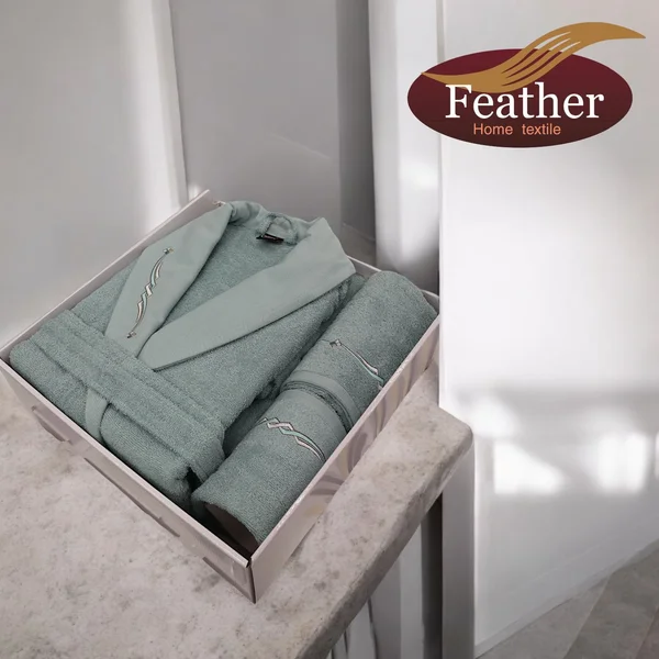 Royal embroidered bathrobe set, 100% pure cotton, Turkish, consisting of 6 pieces, size L