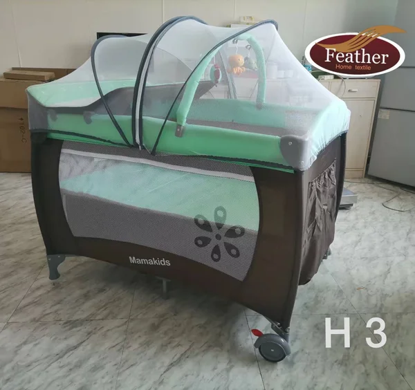 سرير بيبي وحباسة للعب مع ناموسية من ماركة فذر متوفر 3 ألوان مقاس 110*76*78