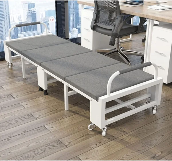 سرير مميز متين سهل للنقل و قابل للطي للفندق مع مرتبة طبية سميكة باللون الرمادي-JH13