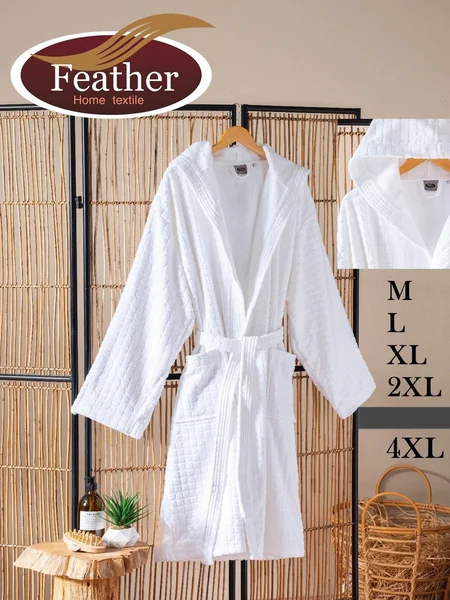 Turkish bathrobe with hood, 100% cotton, embroidered, one piece