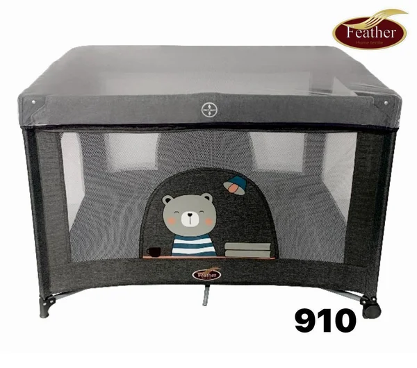 سرير وحباسة أطفال من ماركة فذر مقاس 78*70*100مع مرتبة قابل للطي وسهل التنقل-910