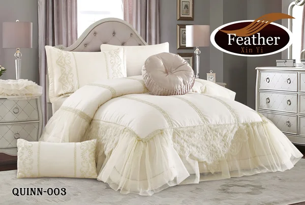 Queen reception comforter with ruffles, fitted sheet, 1.5 size, 7 pieces -quinn-3 thumbnail 1