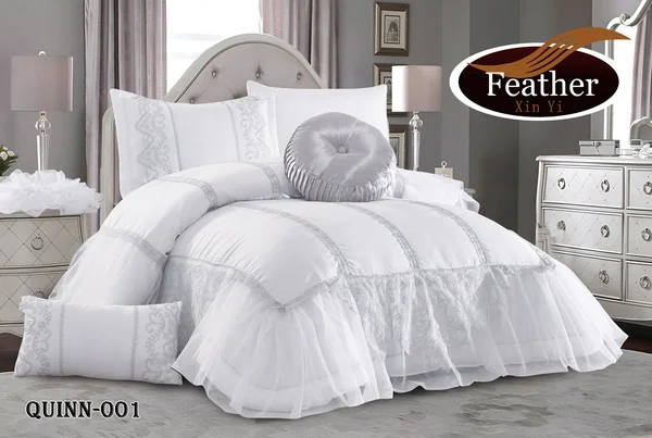 Queen reception comforter with ruffles, fitted sheet, 1.5 size, 7 pieces -quinn-1 thumbnail 1