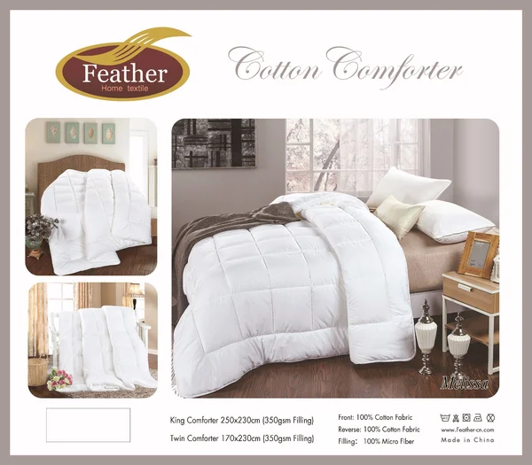 Feather Hotel filling made of 100% pure cotton, cool and hypoallergenic material. Enjoy complete comfort.