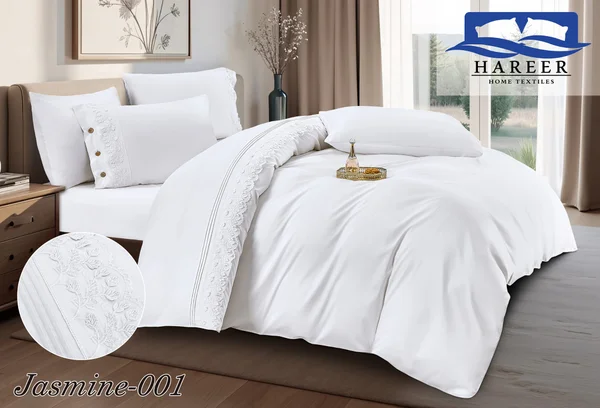 تلبيس لحاف ياسمين الراقي يتكون من ٣٠٠ خيط مطرز من القطن الصافي 7 قطع – كينج سايز-jasmine-001