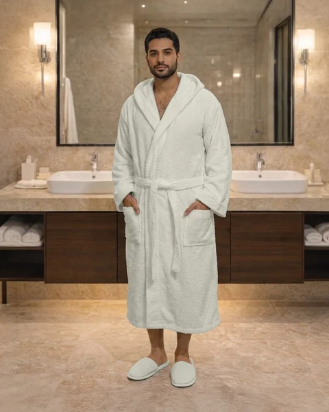 Pakistani bathrobe, luxury hooded style, 100% cotton, available in 8 colors, sizes S, M, L, XL, 2XL, and 3XL.