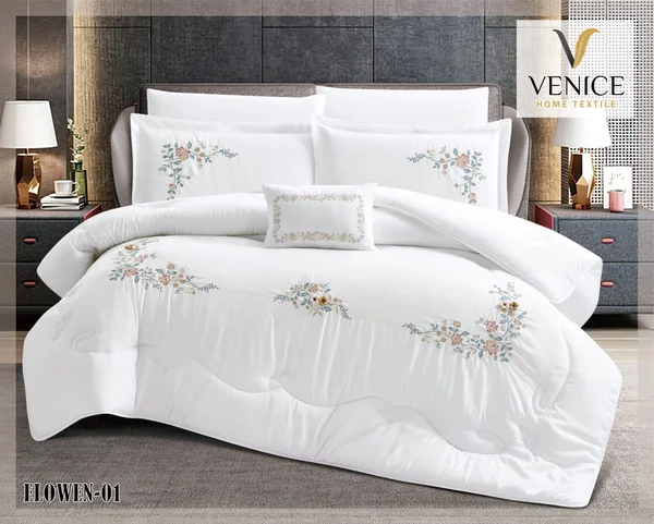 لحاف إيلوين مطرّز مايكرو فايبر فاخر – 7 قطع 🛏️ - ELOWEN 01